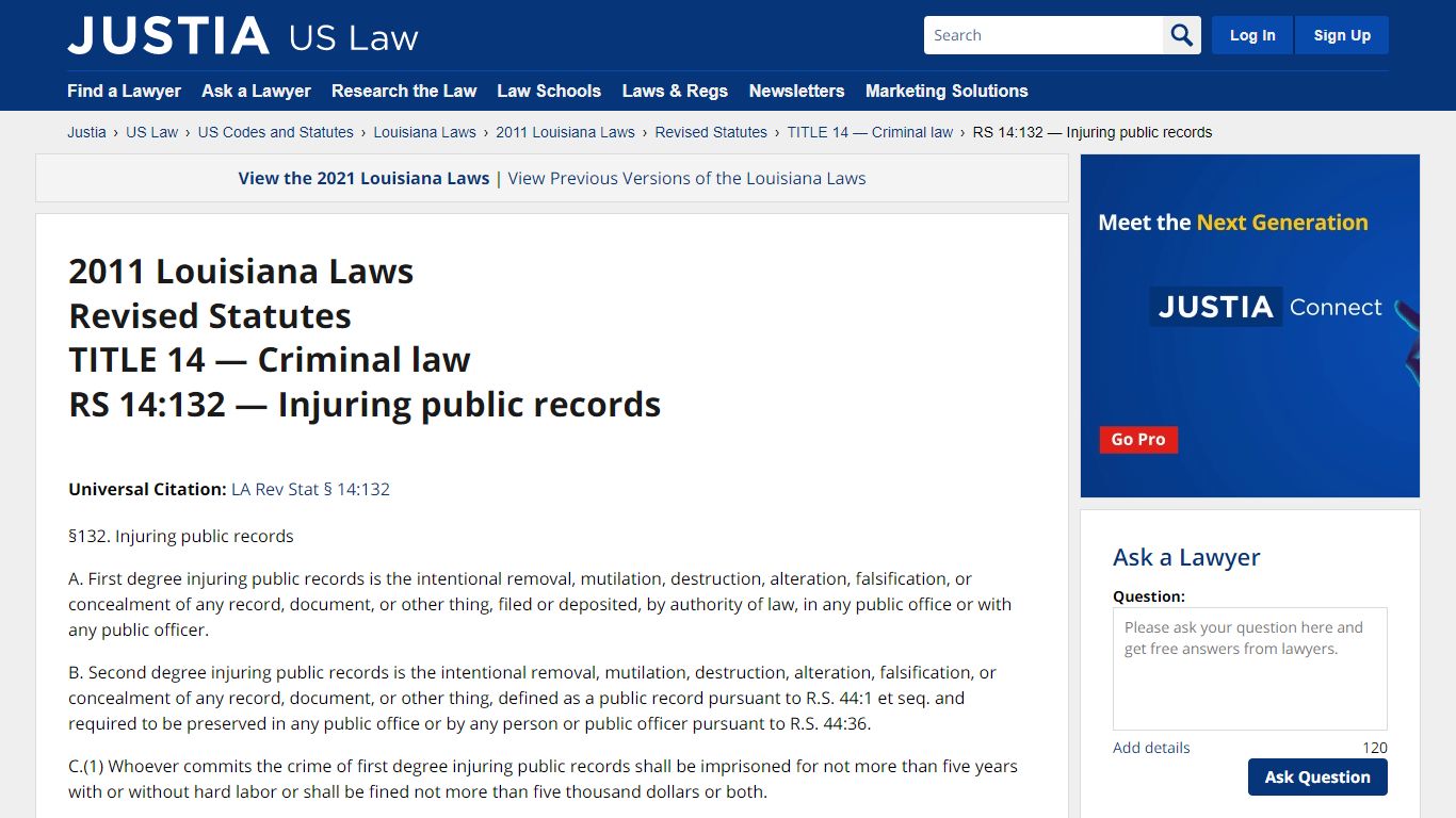 14:132 :: RS 14:132 — Injuring public records - Justia Law