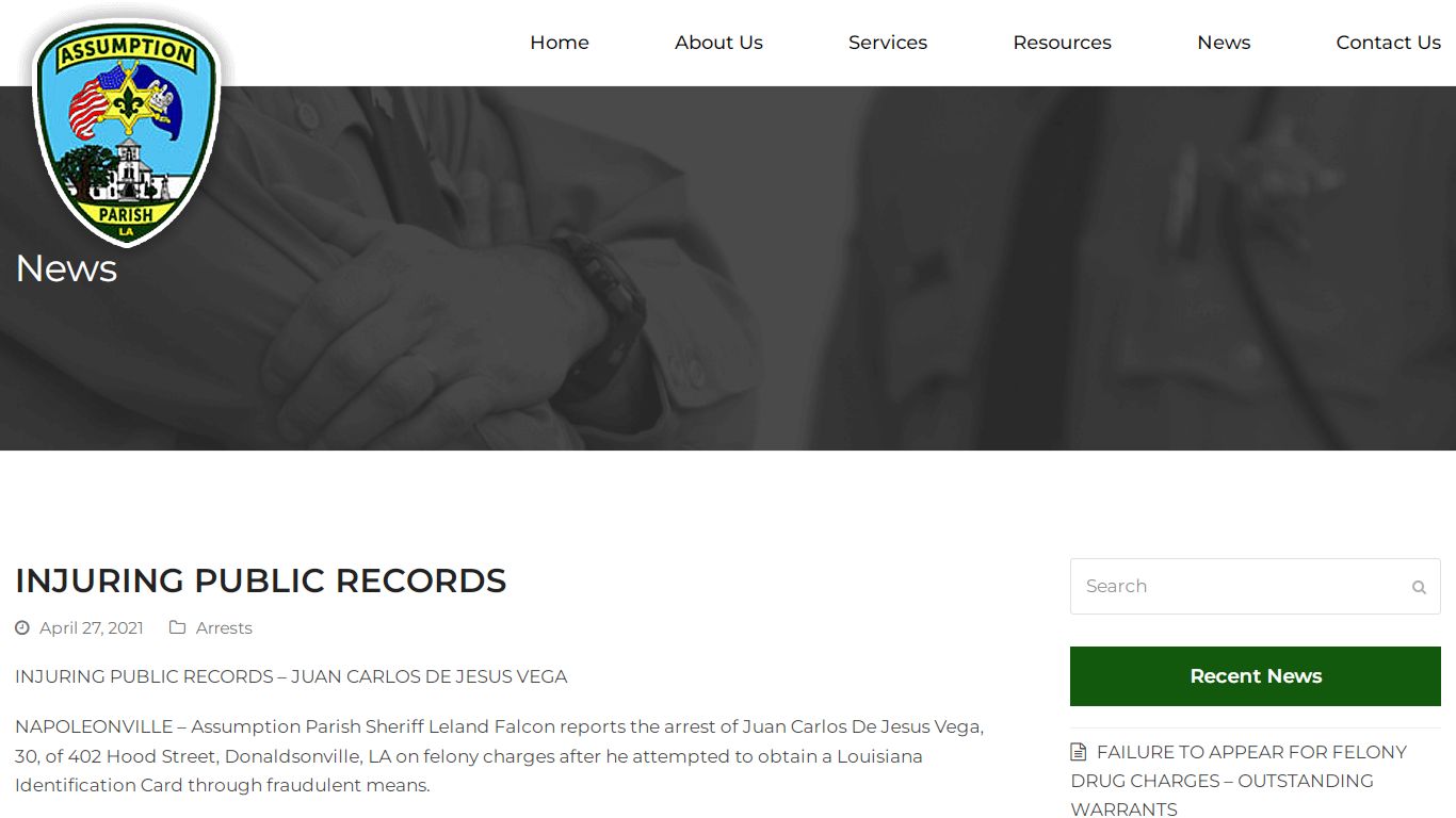 INJURING PUBLIC RECORDS - Assumption Parish Sheriff's Office